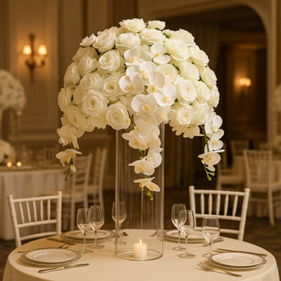 Sandra Chaircovers Weddinggeneral Single 60Cm Silk Rose Kissing Ball CentrepieceWhite Floral Table Decoration For WeddingsEventsAisles from B&Q