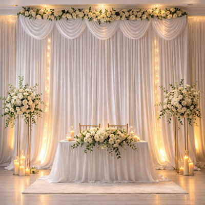 Sandra Chaircovers Sandra Single Silk Backdrop Curtain With Swags3M X 3M Pleated Wedding BackdropWhite Event Draping Curtain from B&Q