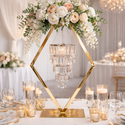 Sandra Chaircovers Sandra Single Metal Diamond Flower Centrepiece StandCrystal Chandelier Candle HolderGold Wedding Event Table Decor from B&Q