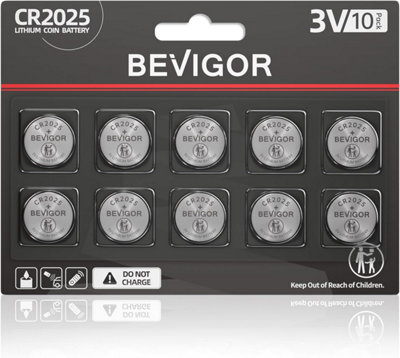 Bevigor Cr2025 Lithium Coin Batteries 3V (Pack Of 10)