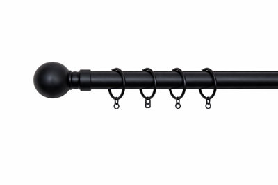 Shopnbits Black Extendable Curtain Pole Set 160 To 310Cm 28mm Heavy Duty Metal Rod Ball Finials Rings Brackets from B&Q