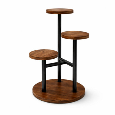 Shopnbits 3 Tier Tall Metal Plant Stand Indoor Wooden Flower Pot Holder Rack Black Planter Stand For Living Room