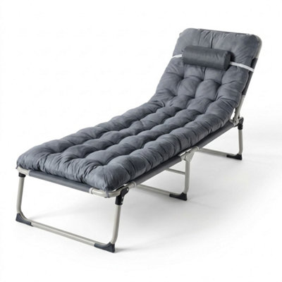  - Shopnbits Folding Sun Lounger Chair With MattressAdjustable Garden Recliner Camping Bed Grey