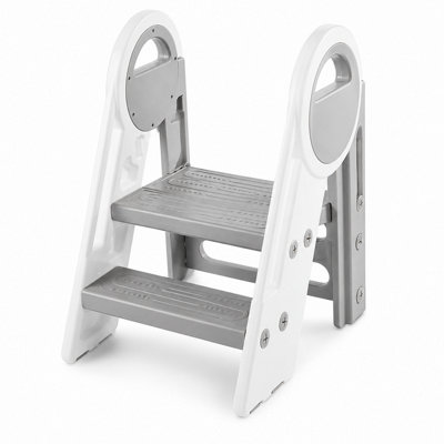  - Shopnbits Toddler Step Stool With HandleFoldable 3 Step Stool For KidsAdjustable Non-Slip Potty Training Helper Chair Grey