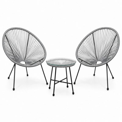 Shopnbits 3 Piece Acapulco Egg Chair Bistro Set Grey Outdoor Garden Furniture Set With Glass Coffee Table Patio Balcony Conservato from B&Q