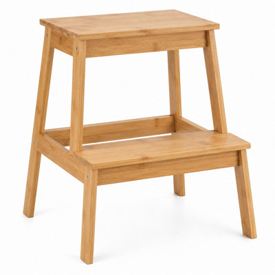  - Shopnbits Bamboo Step Ladder Stool Two Step Kitchen Stool Wooden Step Up Platform Bathroom Helper Stand