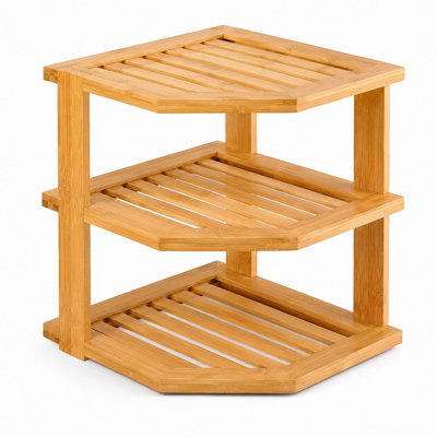  - Shopnbits 3 Tier Bamboo Corner Shelf Storage Rack Organizer Bathroom Kitchen Countertop Stand Natural Wood