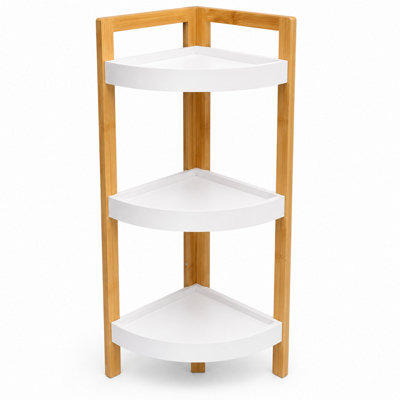  - Shopnbits 3 Tier Bamboo Corner Caddy Shelf Bathroom Storage Organizer Freestanding Corner Shelf Unit White