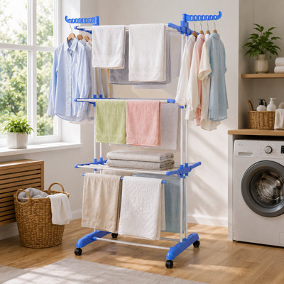  - Shopnbits 4 Tier Clothes Airer Foldable Laundry Drying Rack With Wheels Indoor Outdoor Clothes Dryer Stand