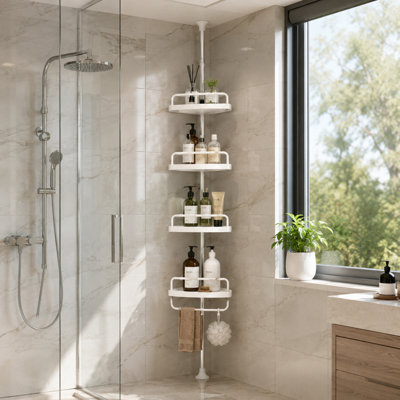  - Shopnbits 4 Tier Telescopic Shower Caddy Corner Shelf Bathroom Storage Organiser Adjustable Tension Pole Rack