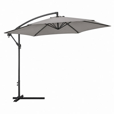  - Shopnbits 3M Banana Parasol Cantilever Garden Umbrella With Cross Base Patio Sun Shade Uv Resistant Crank Tilt Grey