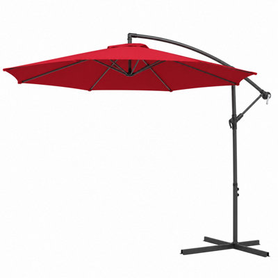  - Shopnbits 3M Cantilever Garden Parasol Outdoor Hanging Banana Umbrella With Crank Tilt Uv Sun Shade Red
