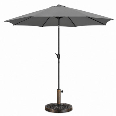  - Shopnbits 3M Garden Parasol Umbrella With 14Kg Resin Base Outdoor Patio Table Umbrella Tilting Crank Handle Grey