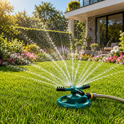  - Shopnbits Rotating Garden Sprinkler 3 Arm Automatic Lawn Water Sprinkler Adjustable Garden Irrigation System Hose Connector