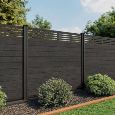 North Valley Composites 6Ft High Black Ash Composite Fence Panel With Slatted Trellis