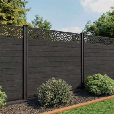 North Valley Composites 6Ft High Black Ash Composite Fence Panel With Moroccan Trellis