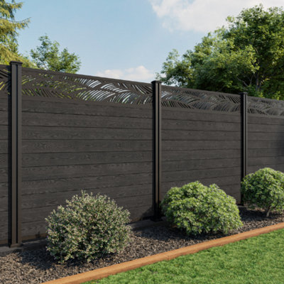 North Valley Composites 6Ft High Black Ash Composite Fence Panel With Leaf Trellis