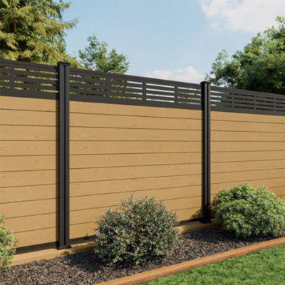 North Valley Composites 6Ft High Light Oak Composite Fence Panel With Slatted Trellis