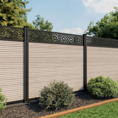 North Valley Composites 6Ft Antique Slatted Composite Fence Panel & Moroccan Trellis
