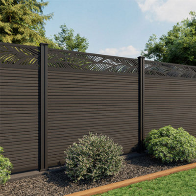 North Valley Composites 6Ft Black Slatted Composite Fence Panel & Leaf Trellis