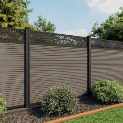 North Valley Composites 6Ft Grey Slatted Composite Fence Panel & Leaf Trellis