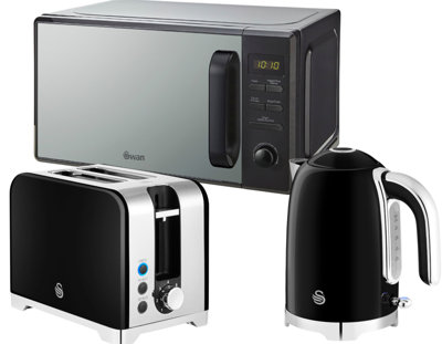 Swan Solace Black 3-Piece Kitchen Set1.7L 3Kw Kettle2-Slice Toaster & 20L 800W Microwave from B&Q