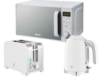 Swan Solace White 1.7L 3Kw Kettle2-Slice Toaster & 20L 800W Digital Microwave Kitchen Set. from B&Q