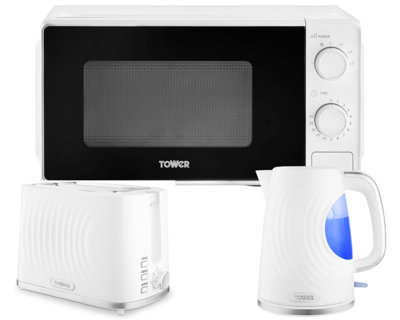 Tower Sonar White 1.7L 3Kw Kettle2-Slice Toaster And 20L 800W Manual Microwave T24044Wht from B&Q