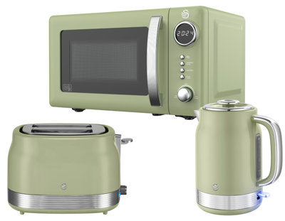 Swan Retro Revive Green 3-Piece Kitchen Bundle1.7L 3Kw Kettle2-Slice Toaster & 20L 800W Microwave from B&Q