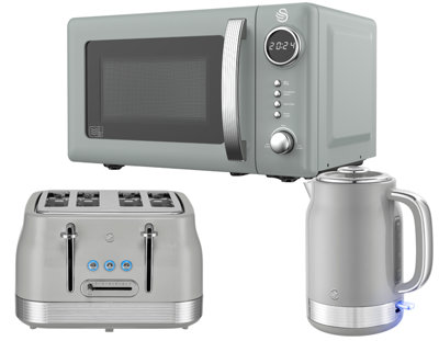 Swan Retro Revive Grey 3-Piece Appliance Bundle1.7L 3Kw Jug Kettle4-Slice Toaster And 20L 800W Microwave. from B&Q