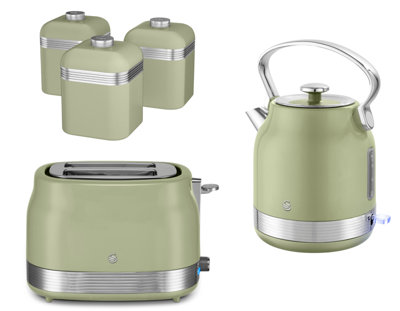Swan Retro Revive Green Stovetop-Style Kettle2-Slice Toaster And Canister Set from B&Q