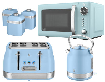 Swan Retro Revive Blue 6-Piece Kitchen SetKettle4-Slice Toaster20L Microwave from B&Q