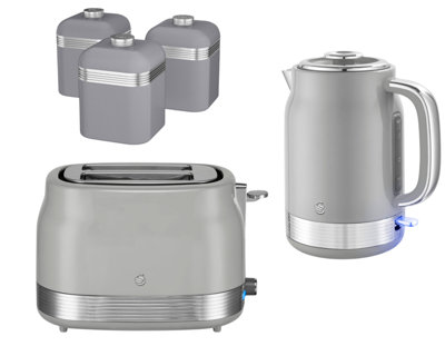 B&Q -  Retro Revive Grey 1.7L Jug Kettle2-Slice Toaster And Canisters 5-Piece Kitchen Set