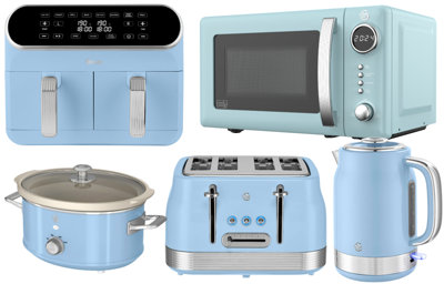 B&Q -  Retro Revive Blue KettleToasterMicrowaveAir Fryer And Slow Cooker Set