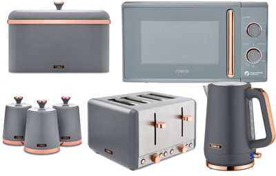 Tower Cavaletto Grey 7-Piece Kitchen Set1.7L 3Kw Kettle4-Slice Toaster800W MicrowaveBread Bin & 3 Canisters from B&Q