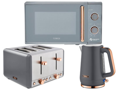 Tower Cavaletto Grey 3-Piece Kitchen Set1.7L 3Kw Jug Kettle4-Slice Toaster & 20L 800W Microwave from B&Q