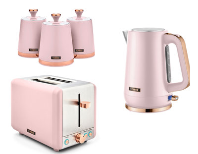 Tower Cavaletto Pink 5-Piece Kitchen Set1.7L Jug Kettle2-Slice Toaster & 3 Matching Canisters from B&Q