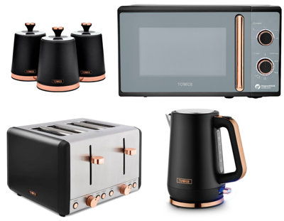 Tower Cavaletto Complete 6-Piece Kitchen Set1.7L 3Kw Jug Kettle1800W 4-Slice Toaster800W 20L Microwave & Canisters from B&Q