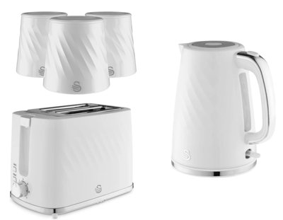 Swan Windsor White 1.7L Kettle2-Slice Toaster & 3X1.3L Canisters Kitchen Bundle Set from B&Q