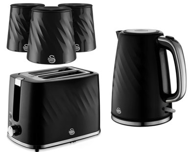 Swan Windsor Black 1.7L Kettle2-Slice Toaster & 3 X 1.3L Canisters Matching Kitchen Bundle Set from B&Q