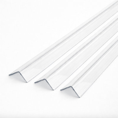 3 X Clear 1 Metre Upvc Plastic Rigid Corner Trim 20X20mm 90 Degree from B&Q