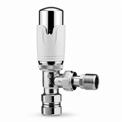 Kartell Designer Thermostatic Radiator Valve White & Chrome Trv Angled 15mm from B&Q