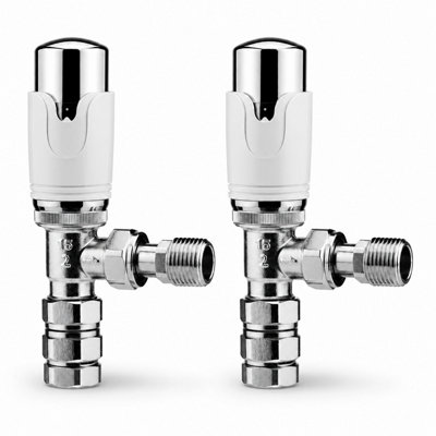 Kartell 2 X Designer Thermostatic Radiator Valve White & Chrome Trv Angled 15mm from B&Q