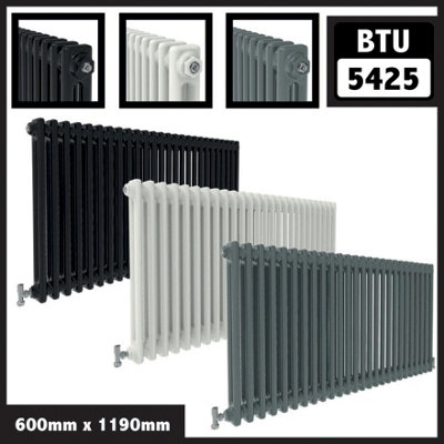  - Cast Iron Style 2 Column Horizontal Designer Radiator In Gloss White600mm X 1190mm