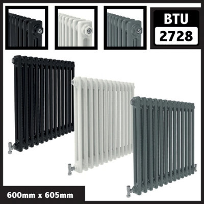  - Cast Iron Style 2 Column Horizontal Designer Radiator In Gloss White600mm X 605mm