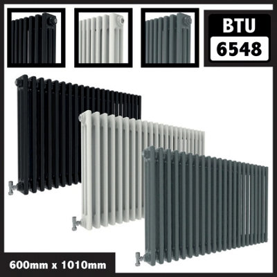  - Cast Iron Style 3 Column Horizontal Designer Radiator In Gloss White600mm X 1010mm