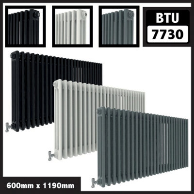  - Cast Iron Style 3 Column Horizontal Designer Radiator In Gloss White600mm X 1190mm