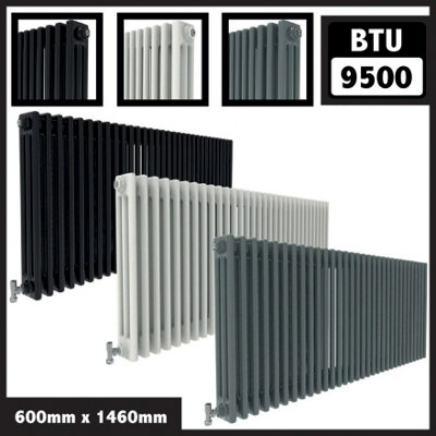  - Cast Iron Style 3 Column Horizontal Designer Radiator In Gloss White600mm X 1460mm