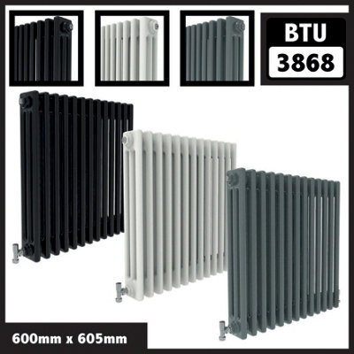  - Cast Iron Style 3 Column Horizontal Designer Radiator In Gloss White600mm X 605mm