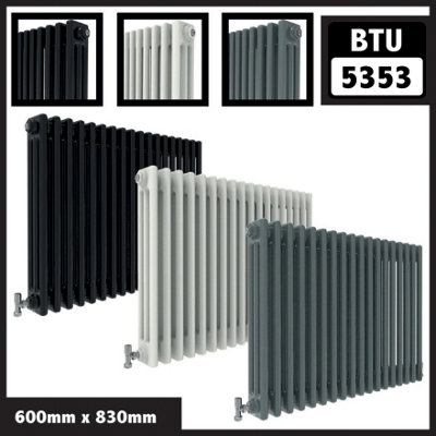  - Cast Iron Style 3 Column Horizontal Designer Radiator In Gloss White600mm X 830mm